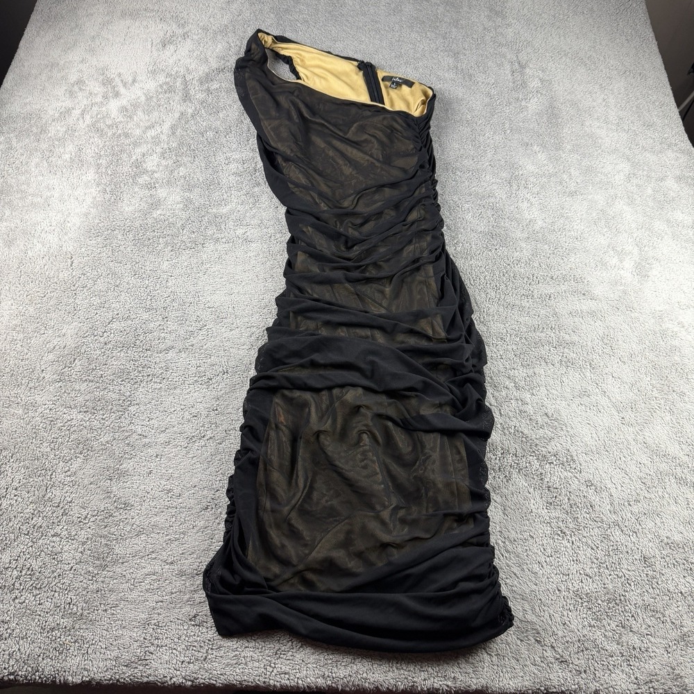 Lulus Ruched One Shoulder Bodycon Mini Dress Womens Large Black Gold